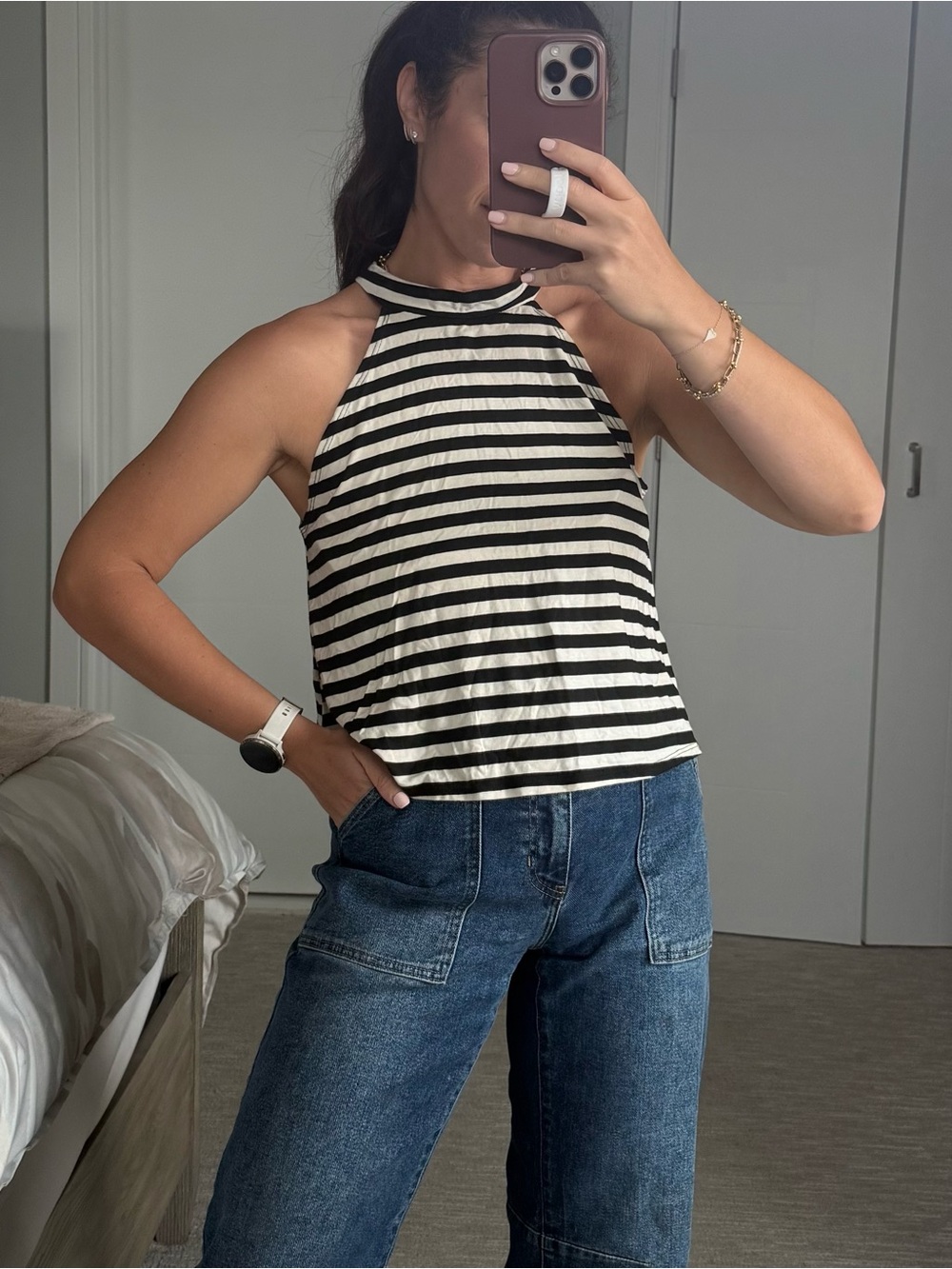 Cecico Black and White Stripped High Neck Tank